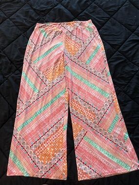 {CATO} Silky Wide Leg Printed Palazzo Pants - Pink Multicolor